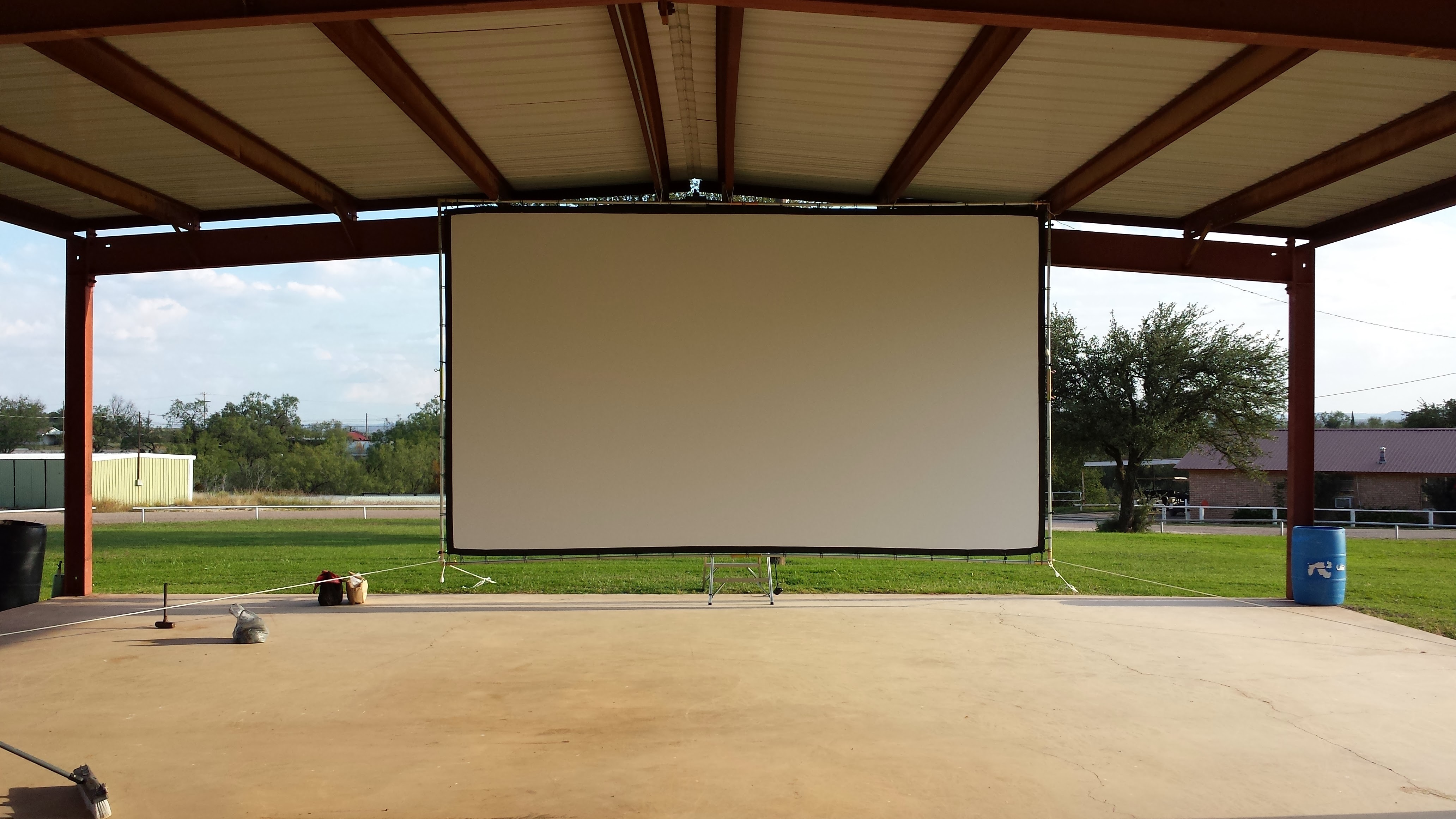 Professional outdoor cinema setup with large screen